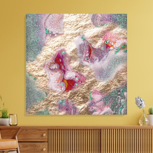 Gold Foil Glitter Liquid Marble Paint Mix Abstract Canvas Afdruk (Insitu (Woonkamer))