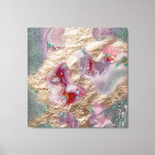 Gold Foil Glitter Liquid Marble Paint Mix Abstract Canvas Afdruk (Voorkant)