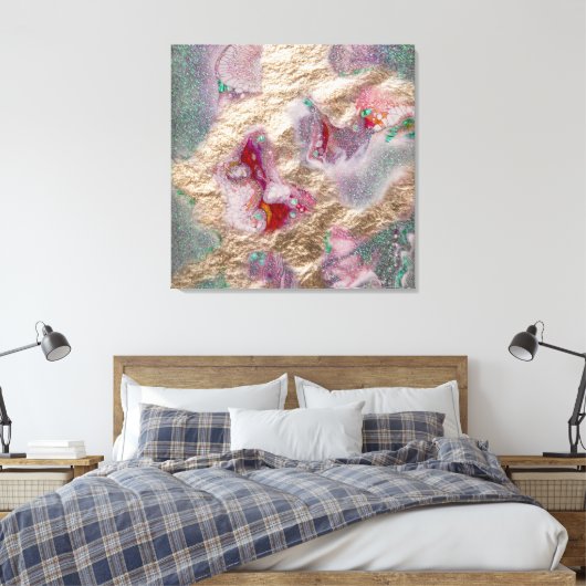 Gold Foil Glitter Liquid Marble Paint Mix Abstract Canvas Afdruk (Insitu (Slaapkamer))