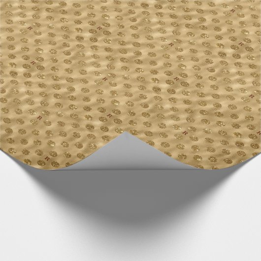 Gold Foil Glitter Polka Dot Monogramed Kerstmis Cadeaupapier (Hoek)