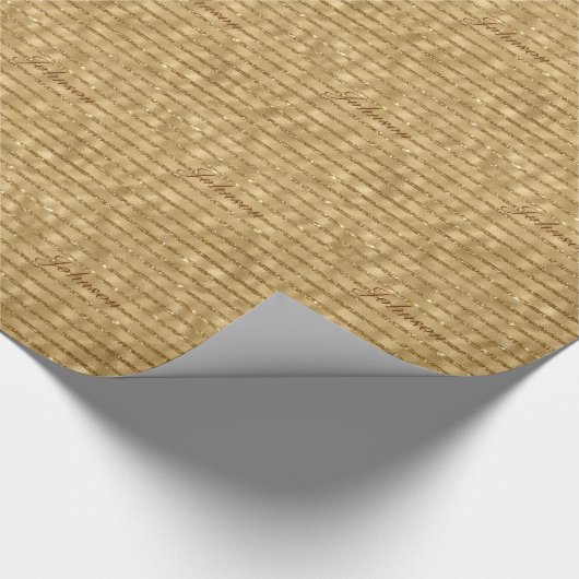 Gold Foil Glitter Striped Monogramed Kerstmis Cadeaupapier (Hoek)