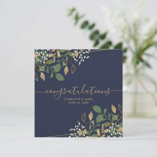Gold Foil Glitter Wedding Gefeliciteerd Kaart (Staand voorkant)