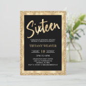 Gold Foil Glitter Zestien 16e verjaardag Uitnodigi Kaart (Staand voorkant)