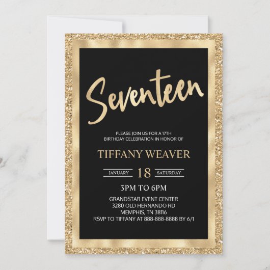 Gold Foil Glitter zeventiende zeventiende ztiende  Kaart (Voorkant)
