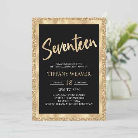 Gold Foil Glitter zeventiende zeventiende ztiende  Kaart (Staand voorkant)