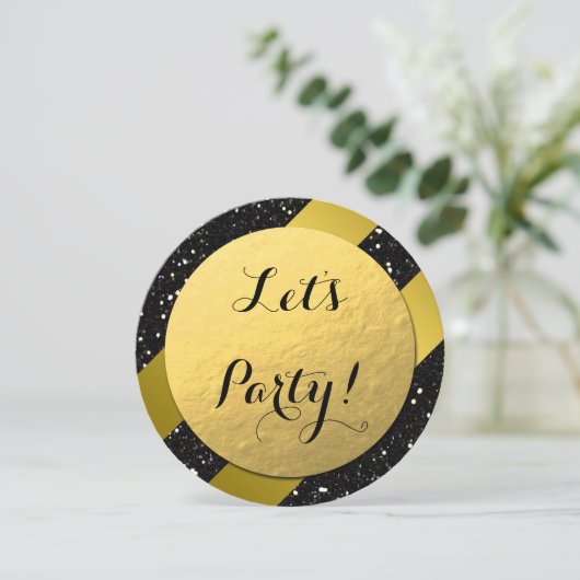 Gold Foil, Gold Glitter Black Elegant Invitation Kaart (Staand voorkant)