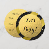 Gold Foil, Gold Glitter Black Elegant Invitation Kaart (Voorkant / Achterkant)