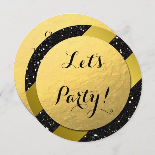 Gold Foil, Gold Glitter Black Elegant Invitation Kaart (Voorkant / Achterkant)