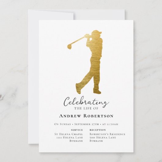 Gold Foil Golfer begrafenis Kaart (Voorkant)