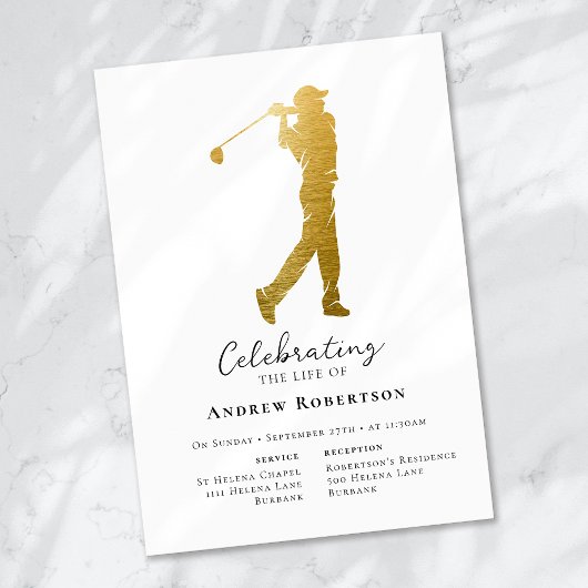 Gold Foil Golfer begrafenis Kaart