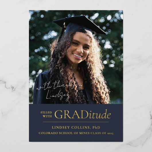 Gold Foil GRADitude Photo Afstuderen Announountion Folie Uitnodiging (Voorkant)