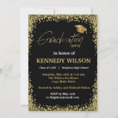 Gold foil Graduation Party Invitation Black Kaart (Voorkant)