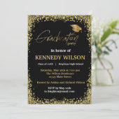 Gold foil Graduation Party Invitation Black Kaart (Staand voorkant)