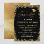Gold foil Graduation Party Invitation Black Kaart (Voorkant / Achterkant)