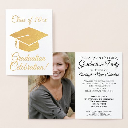 Gold Foil Graduation Party Invitation Folie Kaarten (Display)
