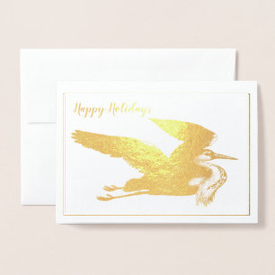 Gold Foil Great Blue Heron Holiday Thoreau Quote Folie Kaarten