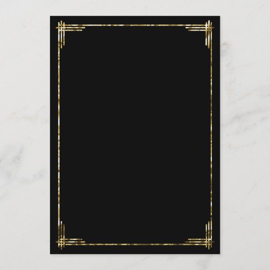 Gold Foil Great Gatsby Art Deco Wedding Menu Black (Achterkant)