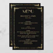 Gold Foil Great Gatsby Art Deco Wedding Menu Black (Voorkant / Achterkant)