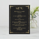 Gold Foil Great Gatsby Art Deco Wedding Menu Black (Staand voorkant)