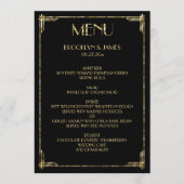 Gold Foil Great Gatsby Art Deco Wedding Menu Black (Voorkant)