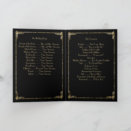 Gold Foil Great Gatsby Art Deco Wedding Programs Programma (Binnen)