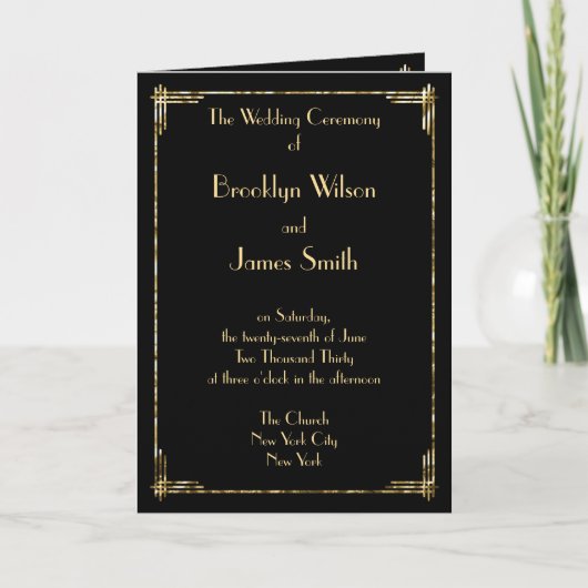 Gold Foil Great Gatsby Art Deco Wedding Programs Programma (Voorkant)