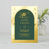 GOLD FOIL Green Bat Mitzvah Foral Floral Folie Uitnodiging (Staand Voorkant)