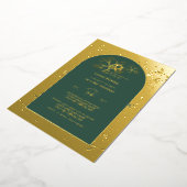 GOLD FOIL Green Bat Mitzvah Foral Floral Folie Uitnodiging (Gedraaid)