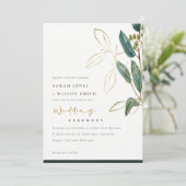 GOLD FOIL GREEN EUCALYPTUS FOLIAGE WEDDING INVITE BEDANKKAART (Staand voorkant)