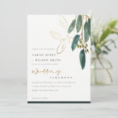GOLD FOIL GREEN EUCALYPTUS FOLIAGE WEDDING INVITE BEDANKKAART (Staand voorkant)
