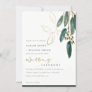 GOLD FOIL GREEN EUCALYPTUS FOLIAGE WEDDING INVITE BEDANKKAART