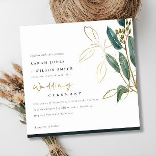 GOLD FOIL GREEN EUCALYPTUS FOLIAGE WEDDING INVITE BEDANKKAART