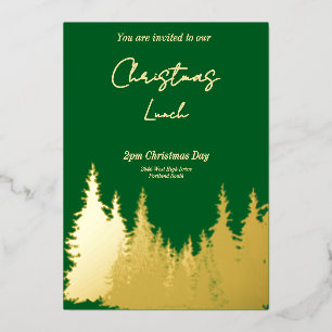 Gold Foil Green Pine Tree Kerstfeest Folie Uitnodiging