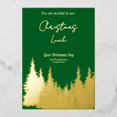 Gold Foil Green Pine Tree Kerstfeest Folie Uitnodiging (Voorkant)