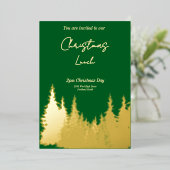 Gold Foil Green Pine Tree Kerstfeest Folie Uitnodiging (Staand Voorkant)