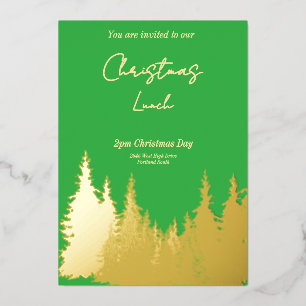 Gold Foil Green Pine Tree Kerstfeest Folie Uitnodiging
