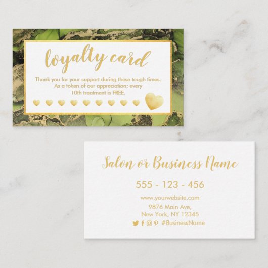 Gold Foil Green Salon Loyalty Card (Voorkant / Achterkant)