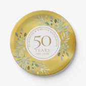 Gold Foil Greenery 50ste bruiloft Jubileum Papieren Bordje (Voorkant)
