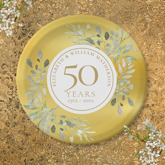 Gold Foil Greenery 50ste bruiloft Jubileum Papieren Bordje
