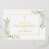 Gold Foil Greenery Baptism Foto: Dank u wel Folie Uitnodiging (Voorkant)