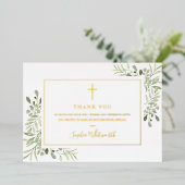 Gold Foil Greenery Baptism Foto: Dank u wel Folie Uitnodiging (Staand Voorkant)