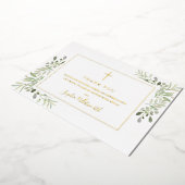 Gold Foil Greenery Baptism Foto: Dank u wel Folie Uitnodiging (Gedraaid)
