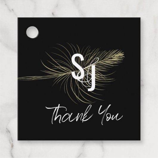 Gold Foil Hand Drawn Wedding Feather Wedding Bedankjes Labels (Voorkant)