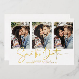 Gold Foil Handwrited Save the Date Multiple Photo Folie Uitnodiging