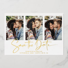 Gold Foil Handwrited Save the Date Multiple Photo Folie Uitnodiging