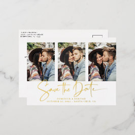 Gold Foil Handwrited Save the Date Multiple Photo Folie Uitnodiging Briefkaart