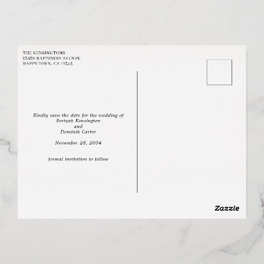 Gold Foil Handwrited Save the Date Multiple Photo Folie Uitnodiging Briefkaart (Achterkant)