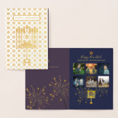 GOLD FOIL Hanukkah PHOTO Collage Mauve Blue Folie Kaarten (Display)