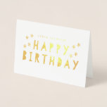Gold Foil Happy Birthday Greeting Folie Kaarten<br><div class="desc">Het wenskaart Happy Birthday folie is vers, modern en leuk. Het is voorzien van vetgedrukte blokletters en met de hand getekende sterren in reële folie (kies goud of zilver). Voeg verpersoonlijking aan de voorzijde van uw kaart toe door de ontvangers te omvatten naam. Bezoek de Stacey Meacham-winkel voor andere producten...</div>