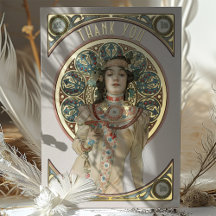 Gold Foil Hartelijk dank Art Nouveau Mucha